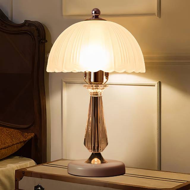 Crystal Table Lamp with Scalloped Lampshade - White (Medium)