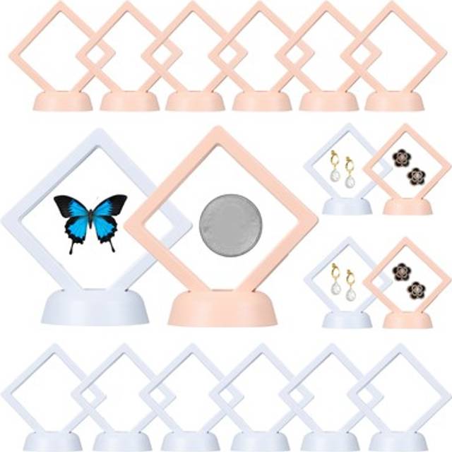 24pcs 2.8x2.8 3d Floating Frame Display Stand, Pe Film With Base, White&pink