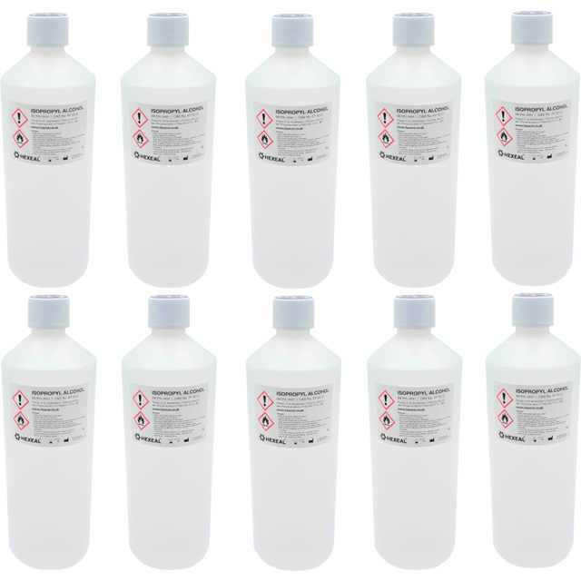 Hexeal 99.9% Isopropyl Alcohol 10L - 10 x 1L IPA for Sanitising & Cleaning