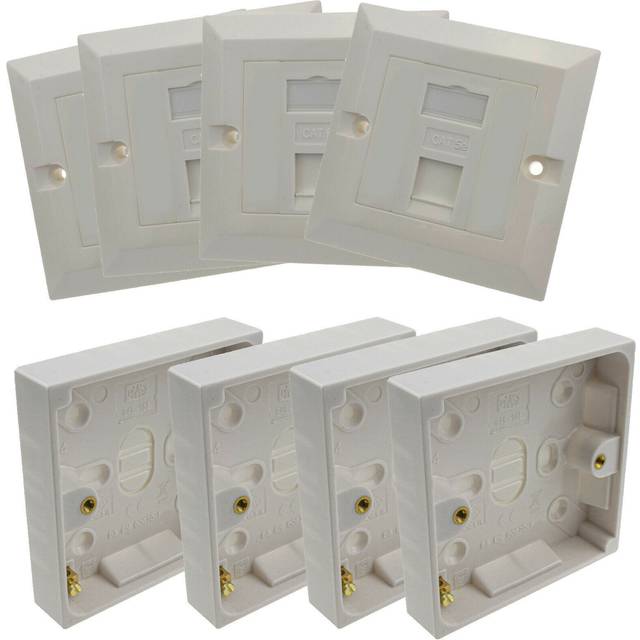 4 X Single Socket Rj45 Cat5e Face Plates & Back Boxes