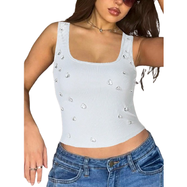 SHEIN Women&#39;s Sexy Cropped Camisole Tank Top With Diamond And Ribbed Design