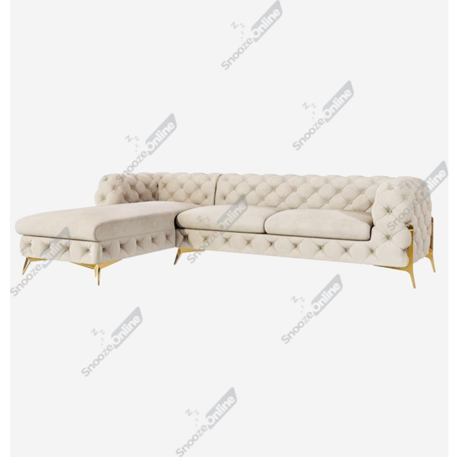 (Cream, Left Hand Chaise) SnoozeOnline Velvet Chaise Lounge Chaise Chesterfield 3 Seat Corner Settee Sofa For Living Room