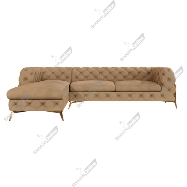 (Mink, Left Hand Chaise) SnoozeOnline Velvet Chaise Lounge Chaise Chesterfield 3 Seat Corner Settee Sofa For Living Room