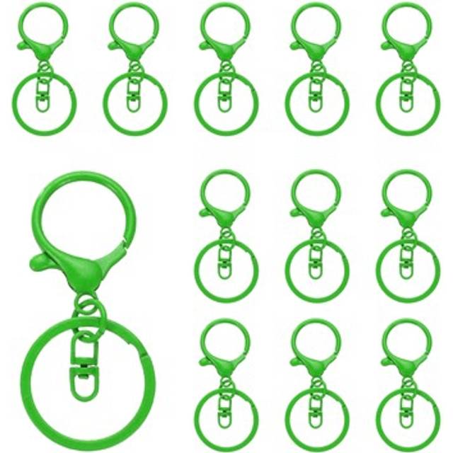 12 Pcs Lobster Claw Clasp Keychain With Swivel Clip Split Ring, Green