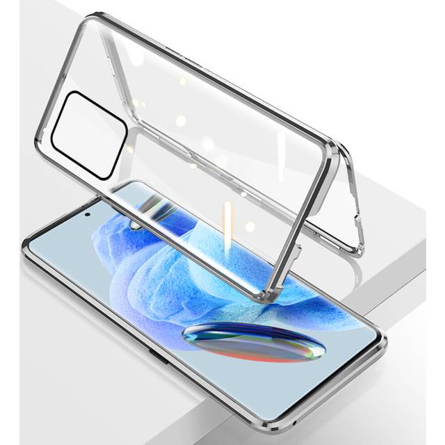 (Silver 02, RedmiNote 12 Pro 5G) Magnetic Double Glazing Flip Case For Xiaomi Redmi Note 12 Pro 5G Note12 Note12Pro 22101316G Front Back Glass Full Co