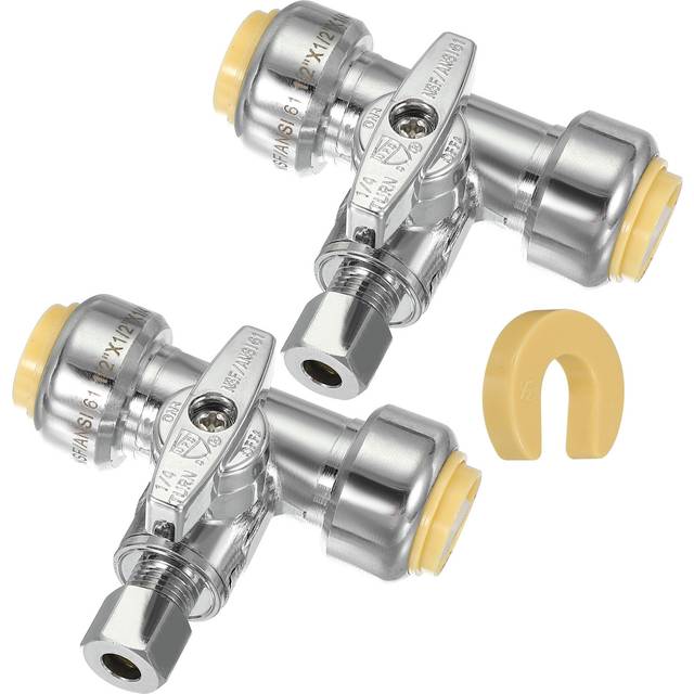 2 Pcs Tee Stop Valve 1/2 Compression Water Shut Off Valve Silver