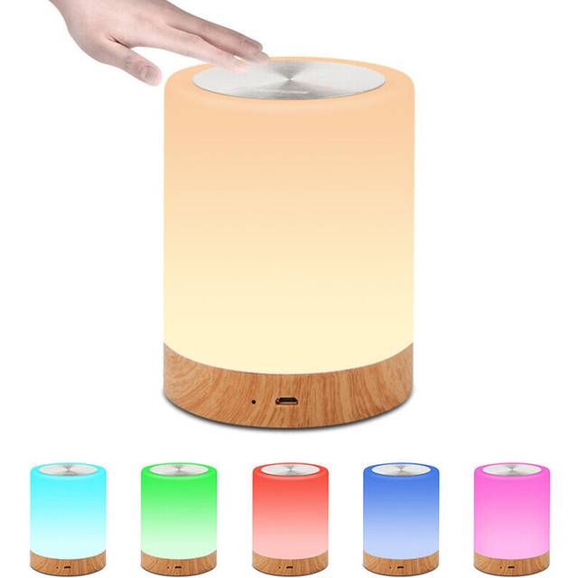 LED Night Light Touch Sensor Bedside Lamp Kid Wood Nightlight Rechargeable Portable Lantern for Indoor Bedroom