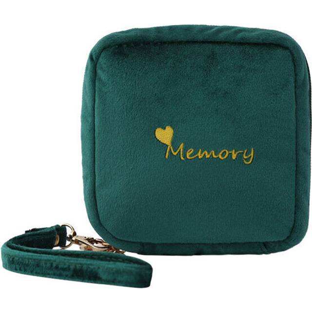 (Dark Green) Fashion Portable Velvet Cosmetic Bag Multifunction Makeup Bags Waterproof Mini Women Sanitary Bag