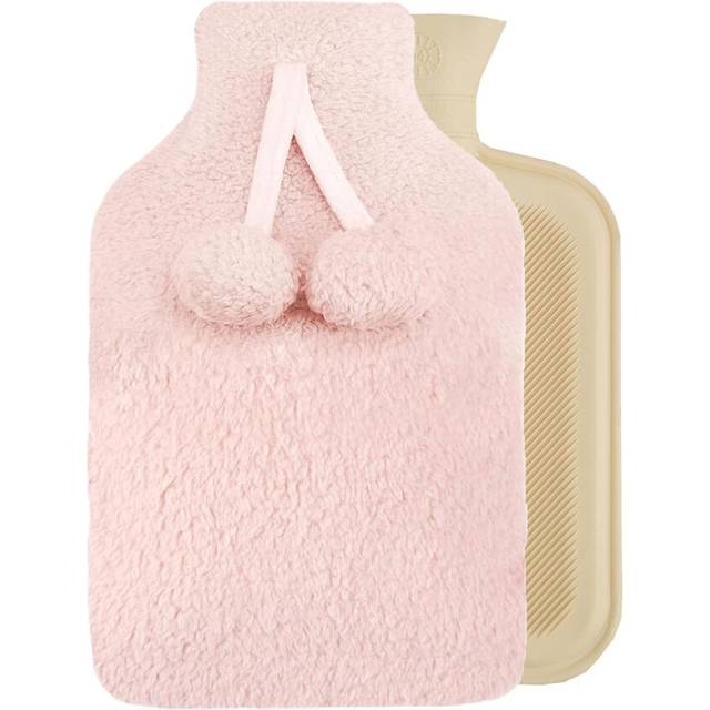 Smart Living Soft Hot Water Bottle With Pompom Fleece Cover - 23X35Cm In Pink - One Size