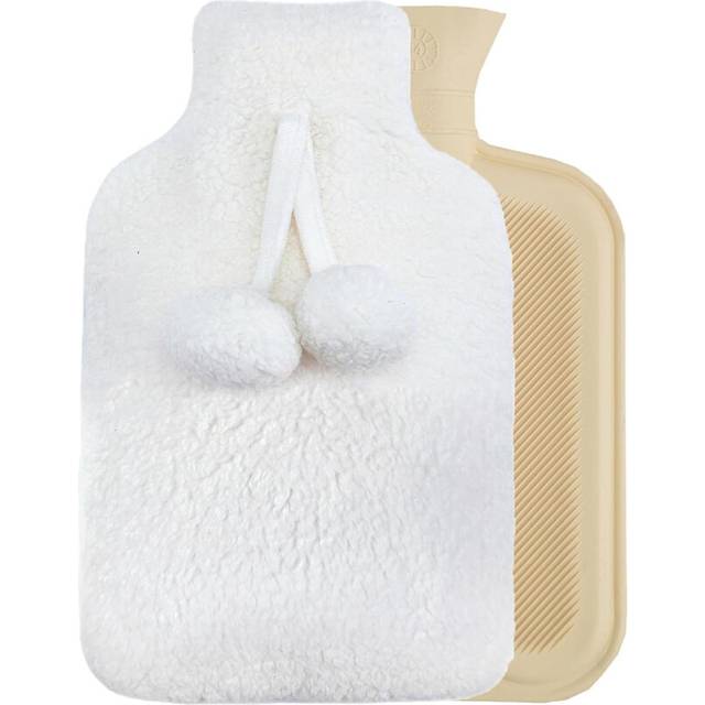 Smart Living Soft Hot Water Bottle With Pompom Fleece Cover - 23X35Cm In Cream - One Size