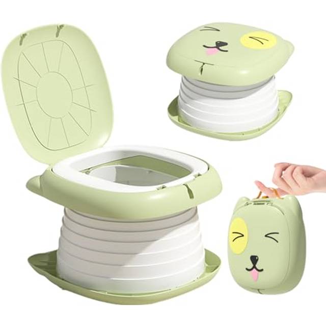 Vikbar toalettsits för barn, bärbar resehopfällbar potta, vikbar toalett, resetoalett, resepotta, barntoalett för mobil toalett (grön)