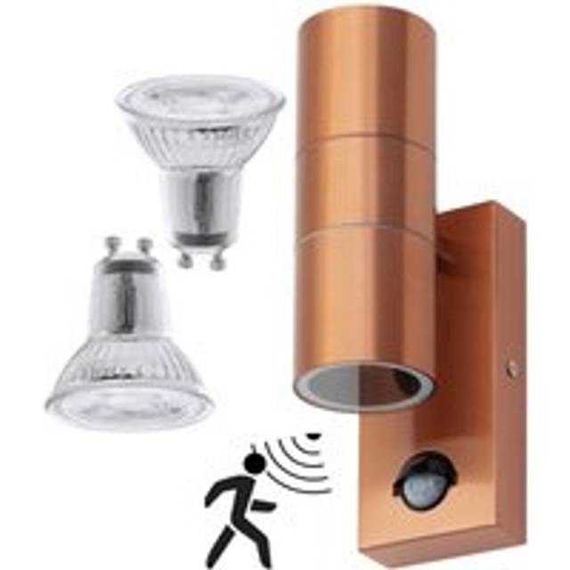 (Copper) Kenn Outdoor Up Down PIR Wall Light & LED Bulbs