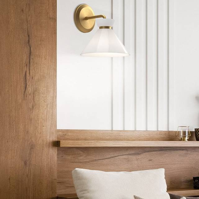 Alora Mood Halston Single Wall Light in Brushed Gold and Glossy Opal G