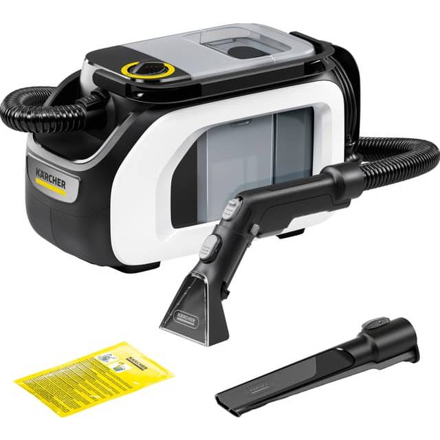 Kärcher textiltvätt SE 3 Compact, strömförbrukning: 500 W, färskvattentank: 1,7 l, yta: 2,76 m², vikt: 4,1 kg, spraysugslang, tvättmunstycke klädsel och fogar