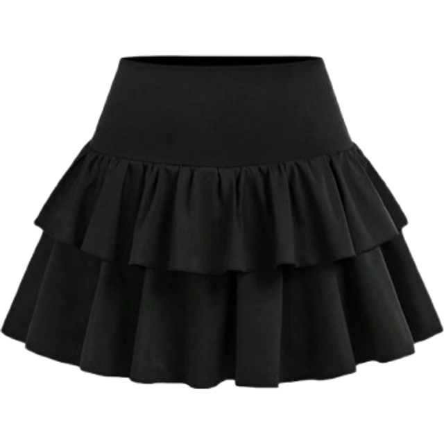 SHEIN Teen Girls Casual, Sports, Preppy, Back To School, Black Layered Ruffle Hem Cake Tutu Skirt Shorts Skirt, Spring And Summer