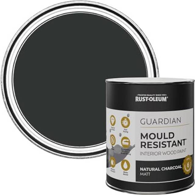 Rust-Oleum Guardian Mould Resistant Interior Wood Paint, Matt Finish - Natural Charcoal (Black) - 750ml