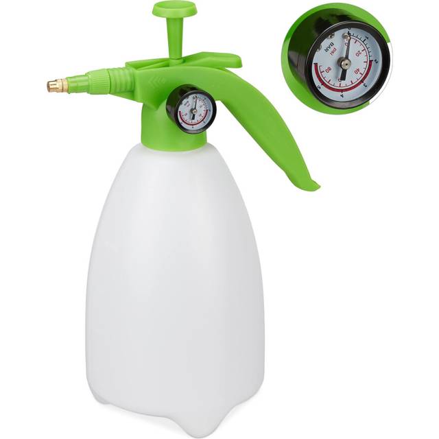 Pressure Sprayer Bottle, Adjustable Brass Nozzle, Manometer, Garden Pest Control, 2L, White/Green