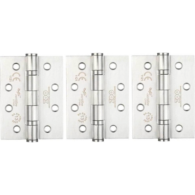 10.2cm H x 7.5cm W Butt Bearing 3 Door Hinges - Satin Stainless (10.2cm H X 7.5cm W X 0.3cm D)
