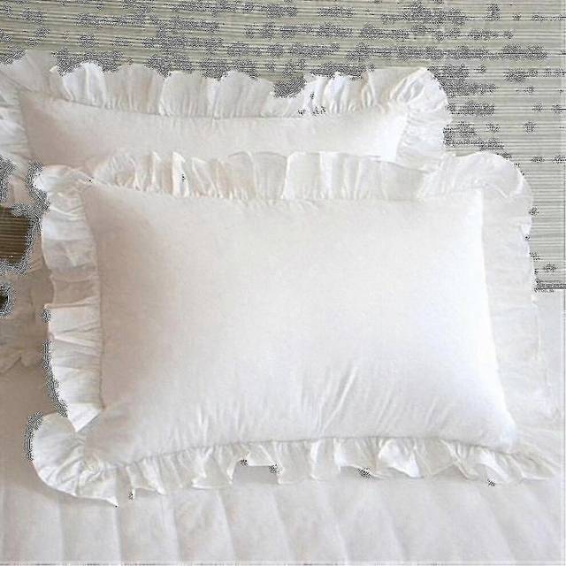 (As show, One size) 100% Cotton Ruffle Pillowcase Ruffled Pillow Cover White Pillow Case XinHang