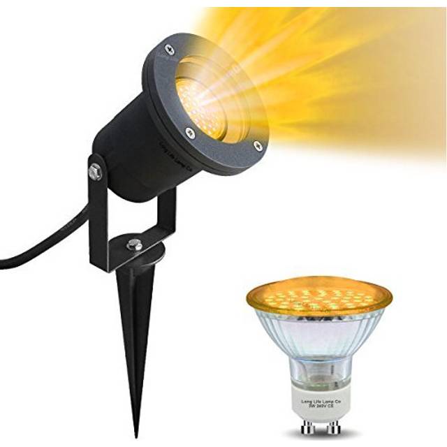 Long Life Lamp Company Yellow LED Garden Spike -Wall Light Yellow LED GU10 Outdoor IP65 Black Spike Light 4w LED
