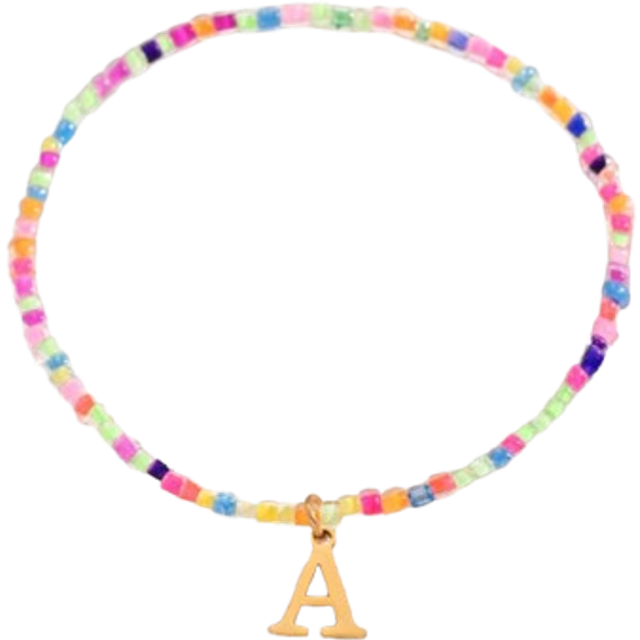 SHEIN 1pc Fashionable Bohemian Style Elegant Women&#39;s Beach Vacation Style Gold 26 Letters Pendant Colorful Elastic Beaded Anklet, Suitable For Travelling An