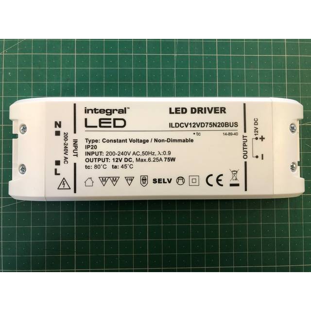 Integral Ultra-Slim Non-Dimmable 12V DC Constant Voltage Driver 75W