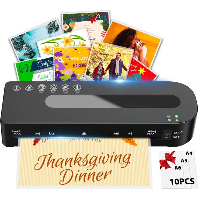 MAXDONE Laminator Machine A4 Laminators - Thermal and Cold A4 Laminator Machine with 10 Laminating Pouches, Laminating Machine 80-125 Mic and 90-s