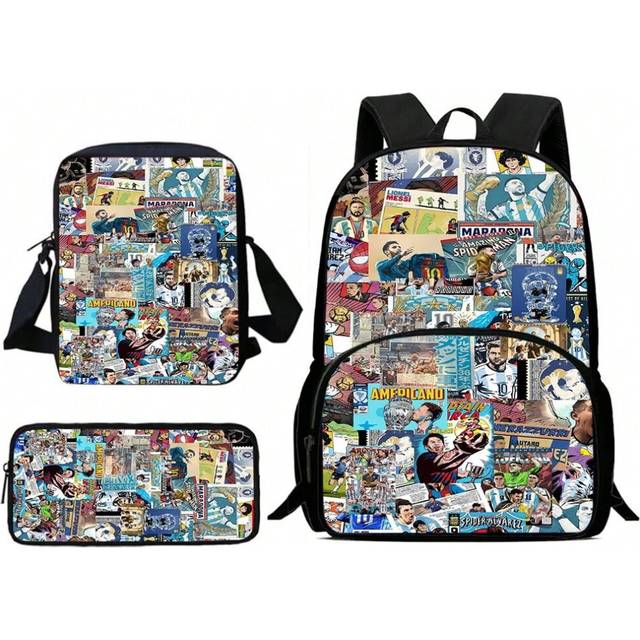 (QDTZ-46H9A4) Child Backpacks Football Star M-messis Shoulder Bag Pencil Case Pupil Large Capacity School Bags for Boys Girls Best Gift