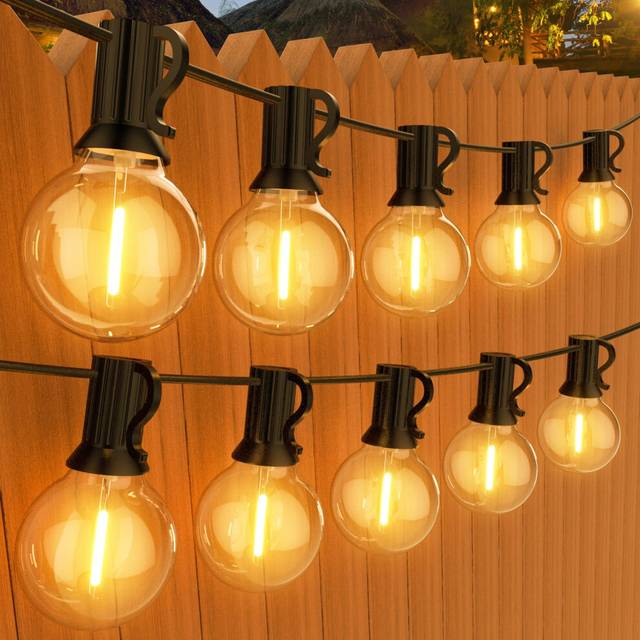 GPATIO 150FT Garden Lights Mains Powered, 75+2 Pcs Warm White Plastic Light Bulbs Festoon Lights, G40 Outdoor String Lights Waterproof for Party,