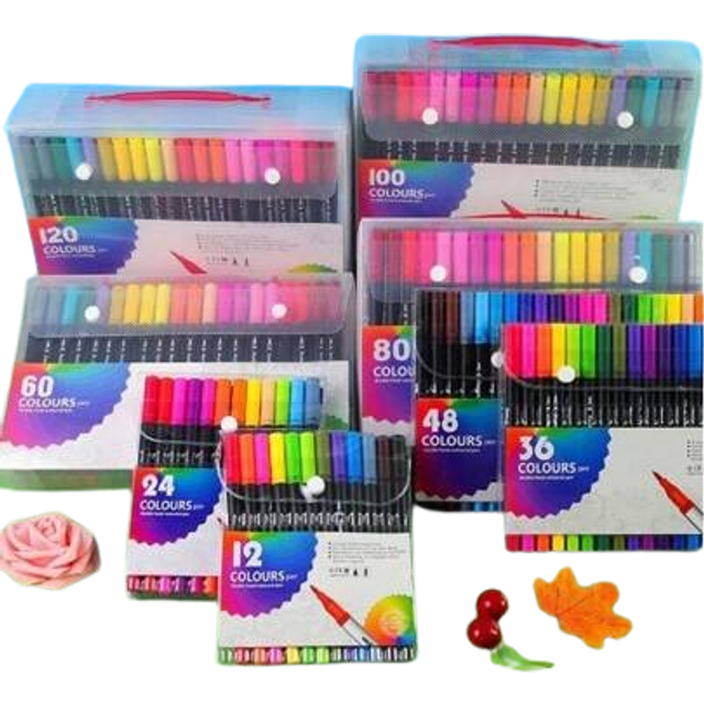 SHEIN 12/24/36/48/80/120 Sets Colored Water-Based Markers, Washable Soft Tip Pens, Multi-Color Drawing Watercolor Art Markers, Water-Soluble Markers, Holida