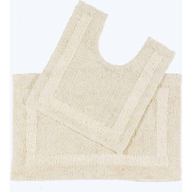 Homescapes Luxury Reversible Natural Cream 100% Cotton Pedestal and Bath Mat Set, Machine Washable, Super Absorbent, Soft and Tufted, Eco Friendly