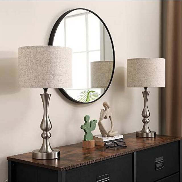 EDISHINE Bedside Lamps Set of 2, 3 Way Dimmable Touch Lamp with USB Charging, Table Lamps for Living Room, Bedroom, Beige Linen Shade (LED Bulbs
