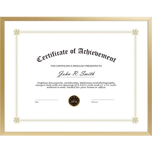Golden State Art  8.5x11 Aluminum Certificate Frame  Metal Diploma Frames for 8.5 x 11 Documents  Real Glass Front with Easel Stand (Gold  1 Pack)