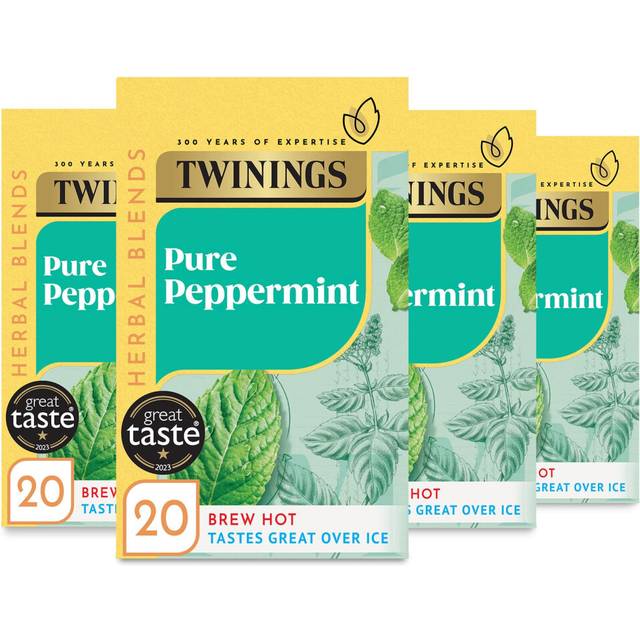 Twinings Pure Peppermint Flavoured Tea Bags - 80 Biodegradable Bags (Multipack of 4 x 20), Caffeine & Sugar Free Herbal Tea for Digestion &
