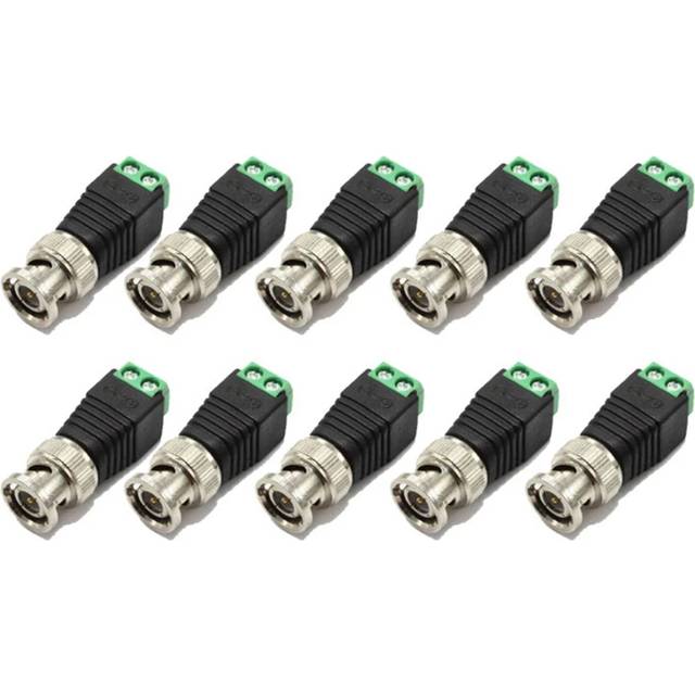 10Pcs Male Metal BNC Connector with DC Plug Screw Terminal UTP Video Balun for CCTV Surveillance Camera