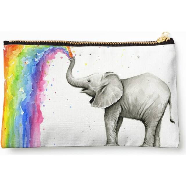 Makeup Bag Baby Elephant Spraying Rainbow Cosmetic Organizer Tyvek Paper Bags Zipper Pouch