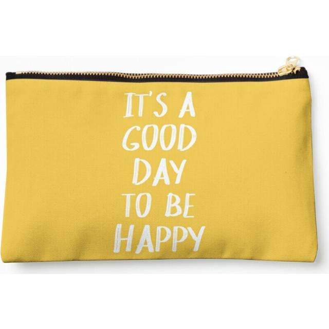Makeup Bag It's a Good Day to Be Happy in Yellow Cosmetic Organizer Tyvek Paper Bags Zipper Pouch