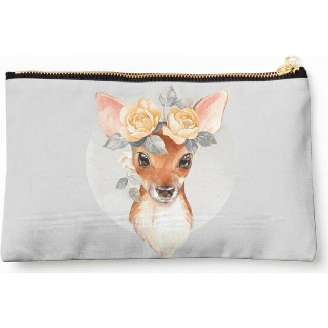 Makeup Bag Fawn with yellow roses Cosmetic Organizer Tyvek Paper Bags Zipper Pouch