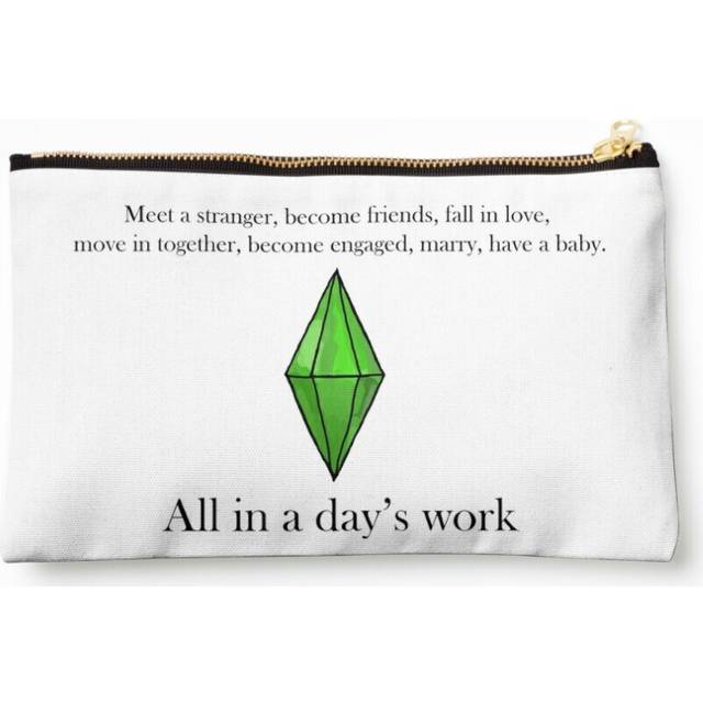 Makeup Bag All in a days work - Sims Cosmetic Organizer Tyvek Paper Bags Zipper Pouch