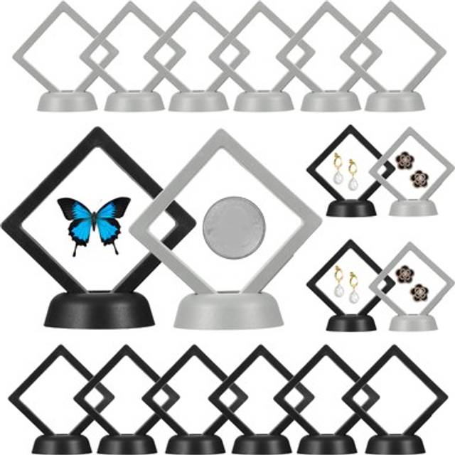 24pcs 2.8x2.8 3d Floating Frame Display Stand, Pe Film With Base, Black&gray