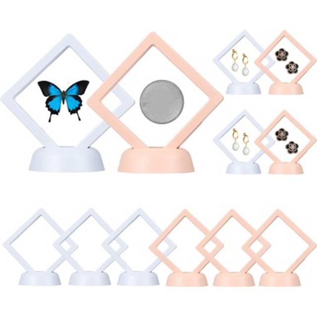 12pcs 2.8x2.8 3d Floating Frame Display Stand, Pe Film With Base, White&pink