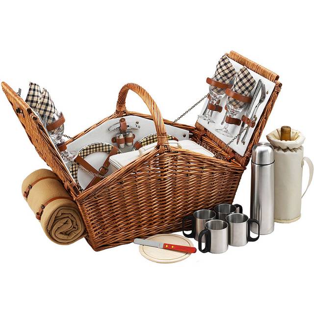 Picnic At Ascot Deluxe Huntsman Picnic Basket For 4 With Coffee & Blanket Set