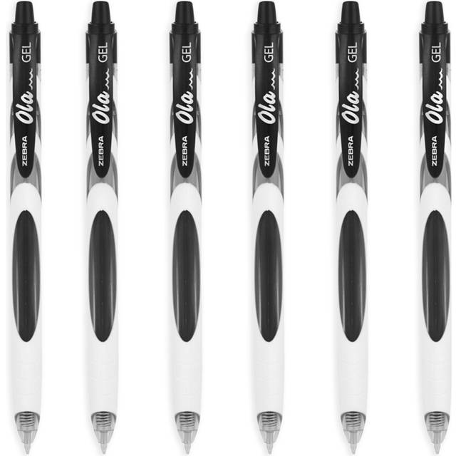 Zebra Ola Gel Retractable Gel Pen - White Barrel - Black Ink - 6 Pack
