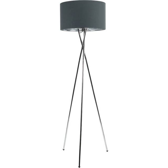 Valuelights Camden Chrome Tripod Floor Lamp With Metallic Chrome Drum Shade & Bulb In Charcoal - One Size
