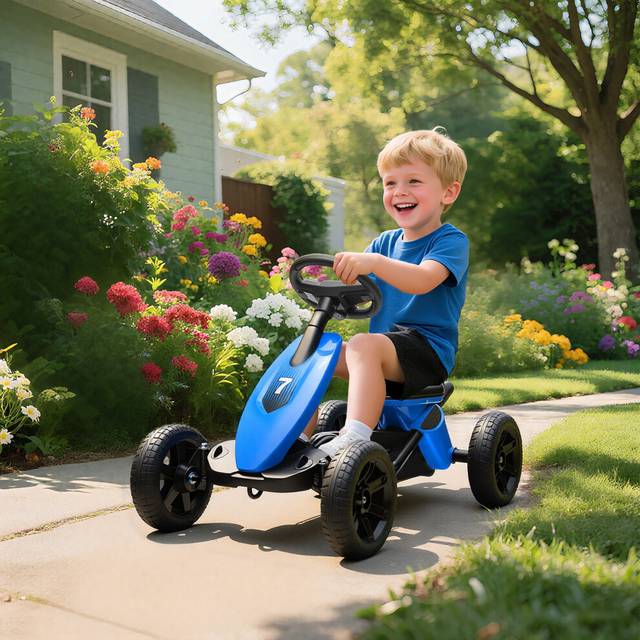 AIYAPLAY Pedal Go-Kart for Kids with Silent EVA Wheels - Metal Frame - Blue | TJ Hughes