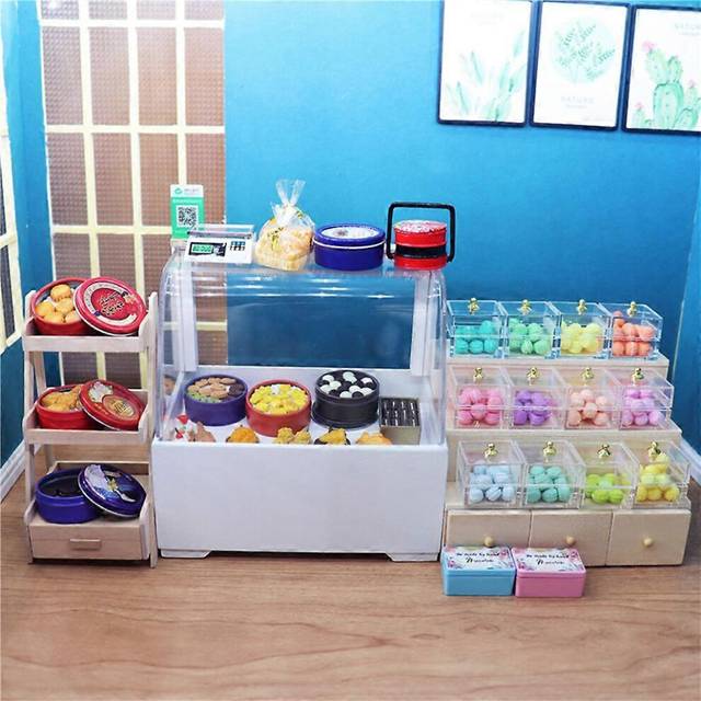 (As show, One size) Dollhouse Miniature Supermarket Wooden Display Rack Plastic Candy Box DIY Toys