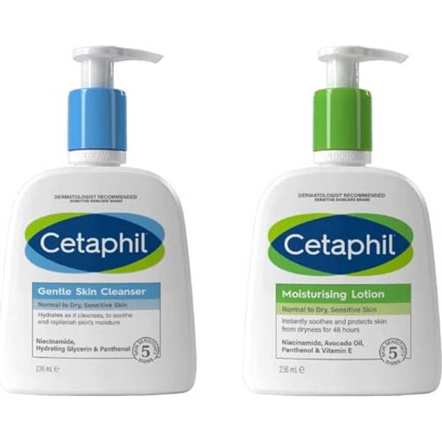 Cetaphil Gentle Skin Cleanser 236ml + Moisturiser Face & Body Lotion 236ml Skincare Set, For Normal to Dry Skin & Sensitive Skin