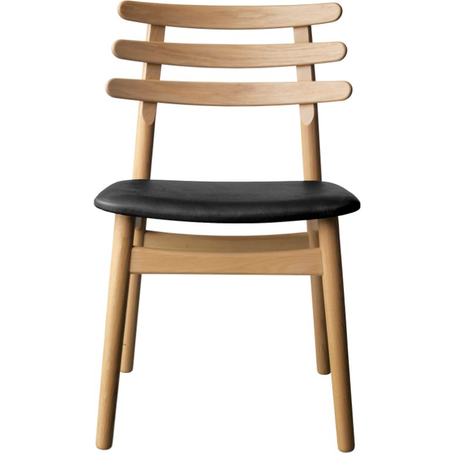 J48 Dining Chair , Lacquered Oak / Black Leather