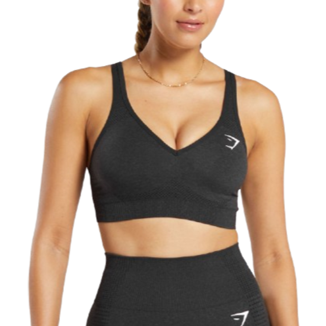 Gymshark Womens Black Marl Vital Fitted Stretch-woven Sports Bra S - BLACK MARL