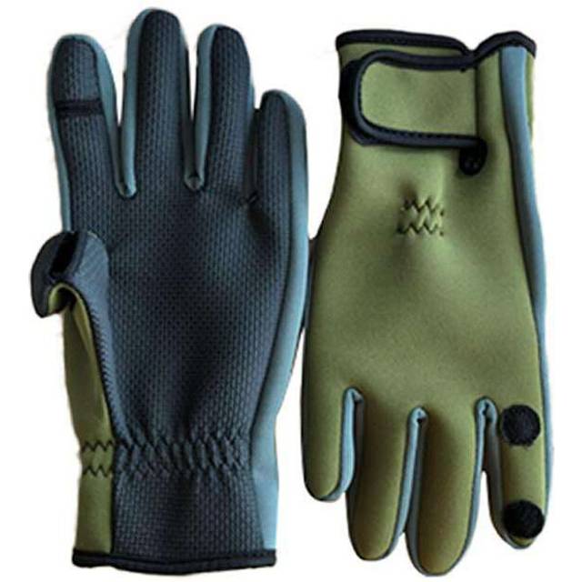 (Green, M) Winter Fishing Men Gloves Waterproof Three Finger Cut Anti-slip Fly Carp Fishing Hunting Gloves Fishing Equipment Accessories